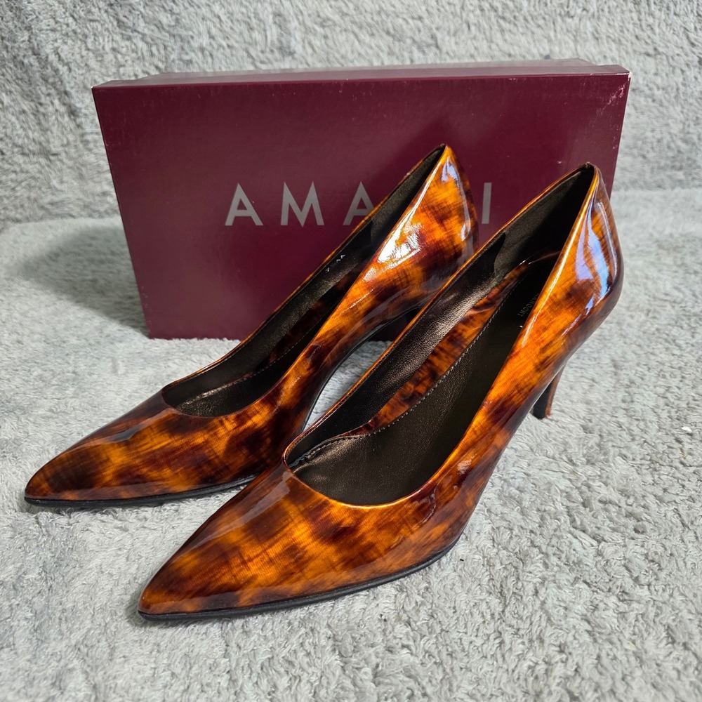 VTG Amalfi by Rangoni Pumps Brown Tortoise Patent Italian Leather 7.5 AA NEW